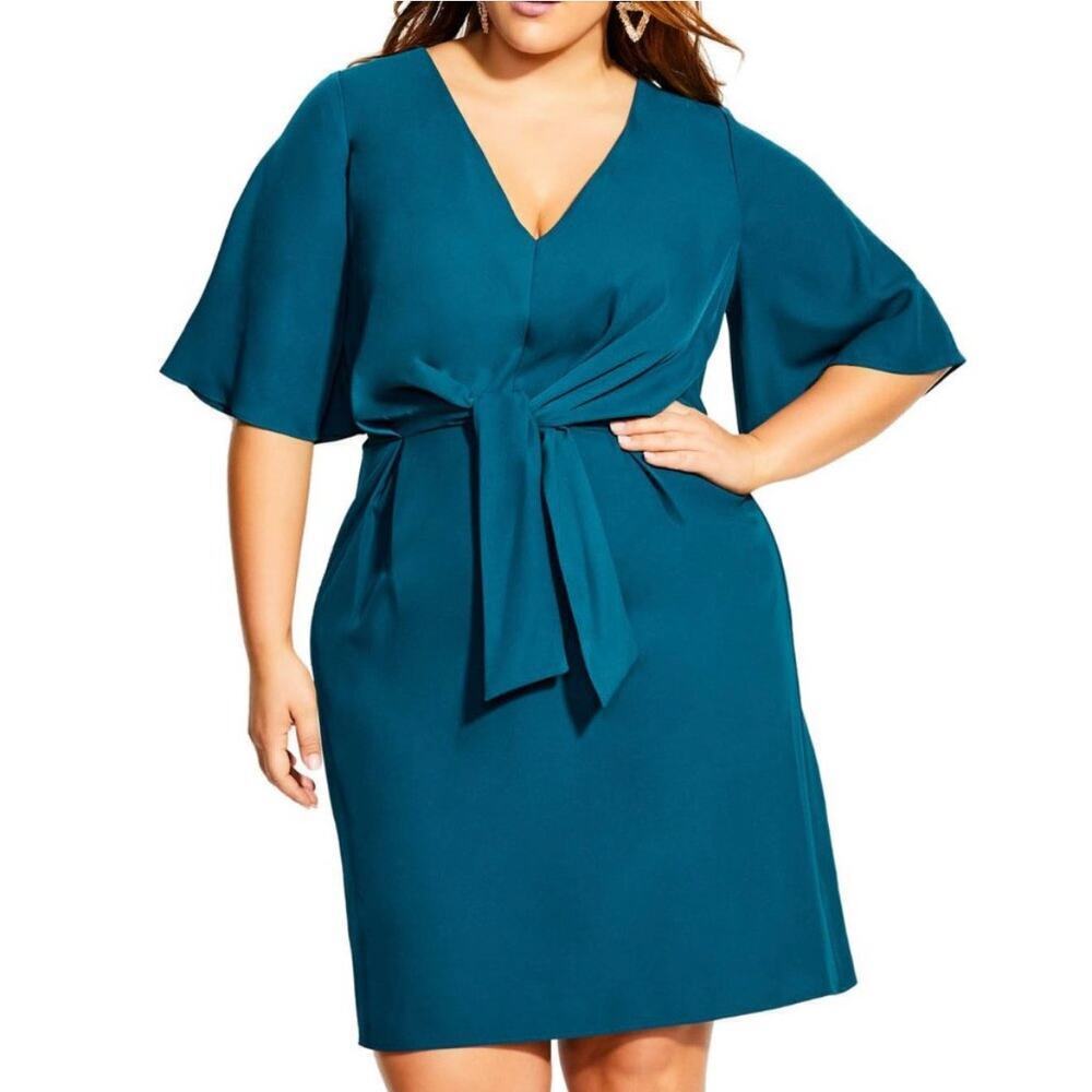 City Chic NWT Teal Tie Front Dress M 18